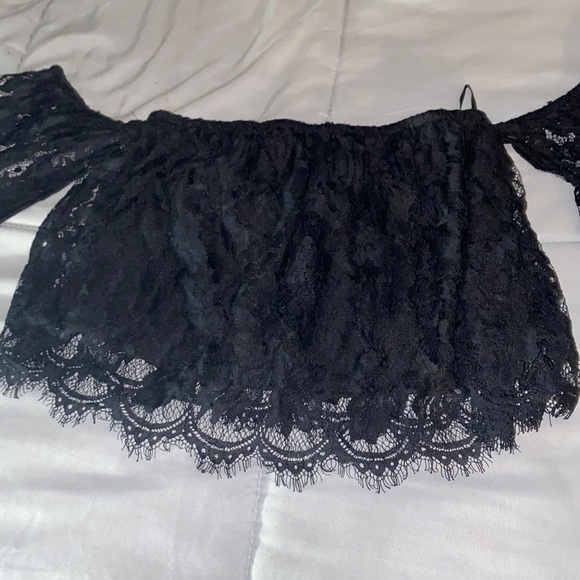 Tops - Lace over the shoulder black top